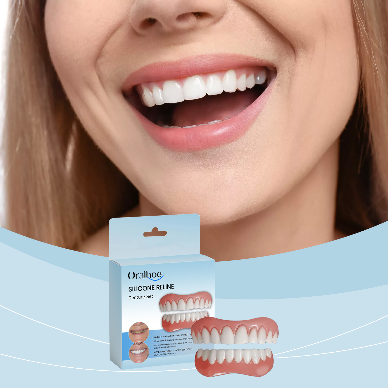 Pink silicone base and smooth white tooth rows