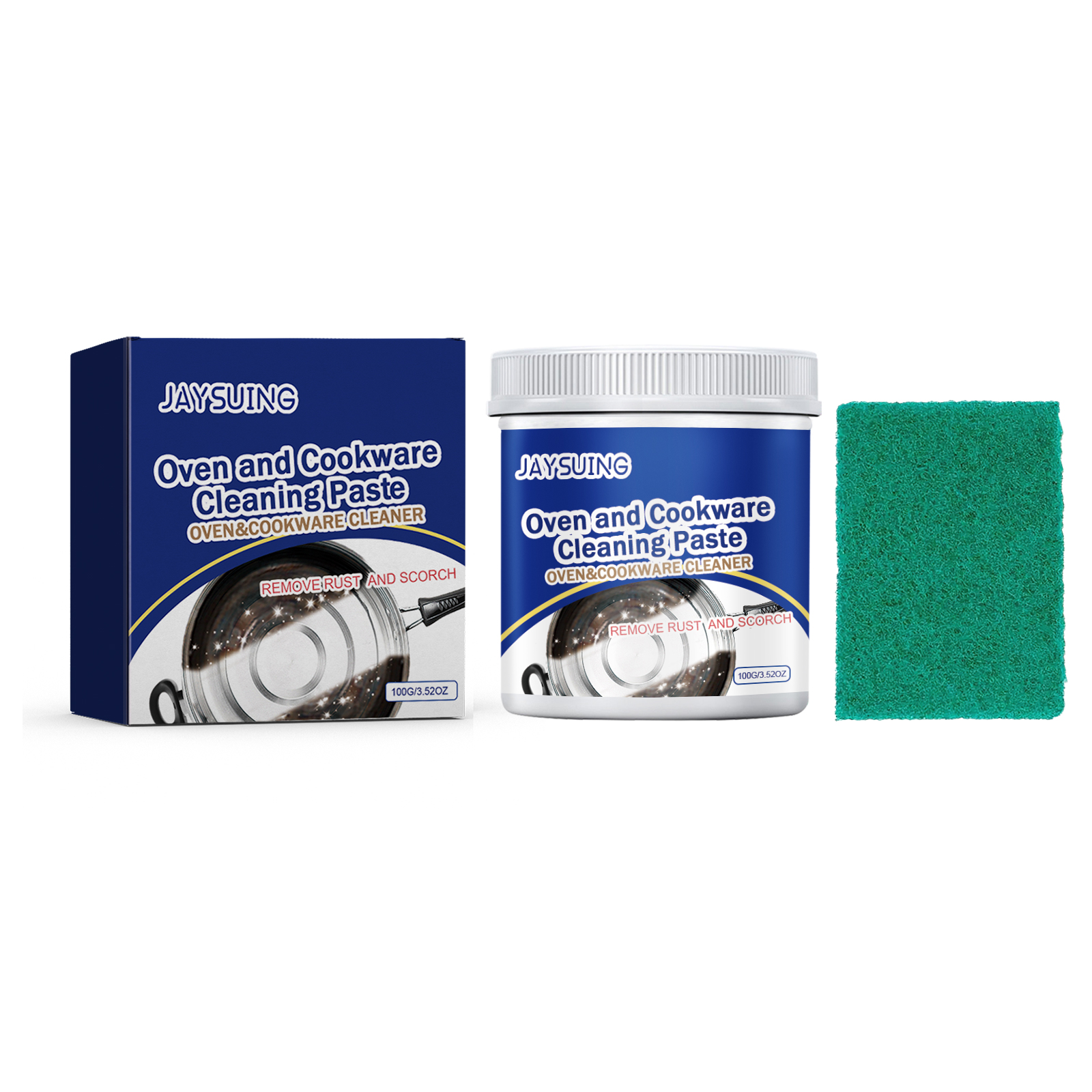 White cleaning paste tub with colorful product box