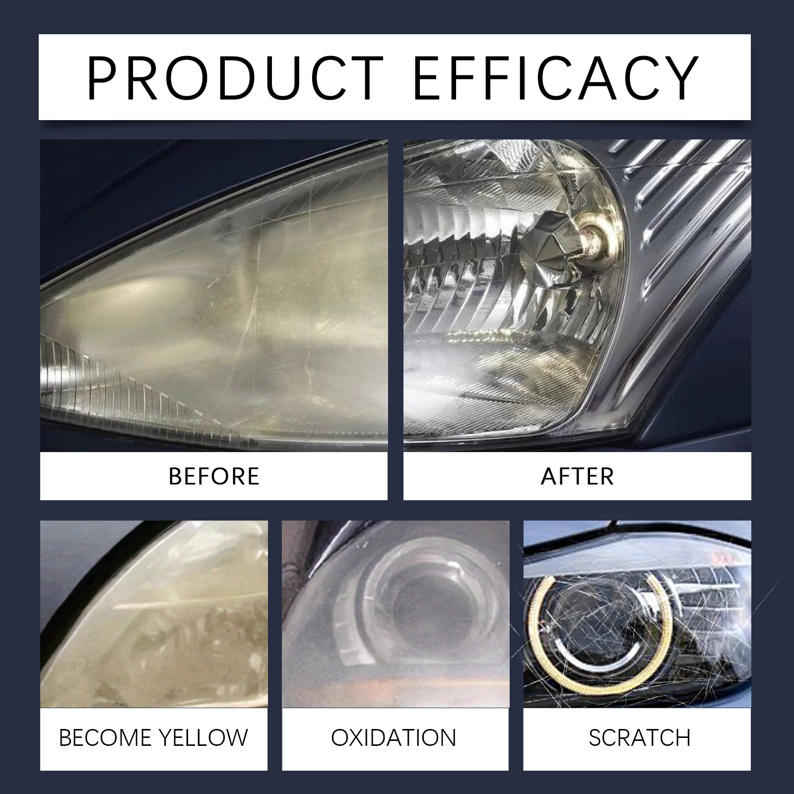 Before and after cloudy headlight restoration comparison
