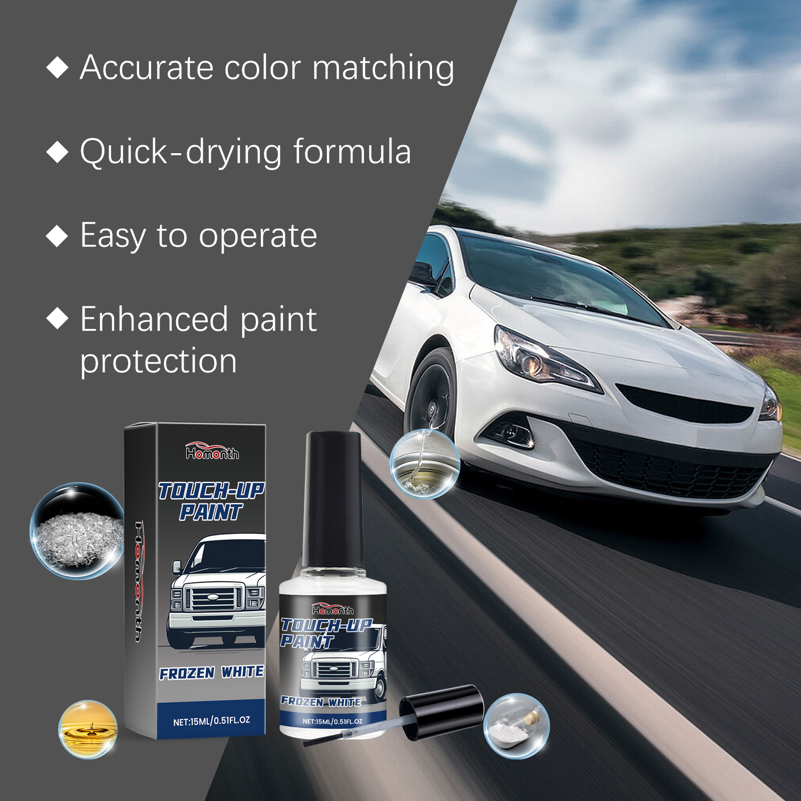 Boxed frozen white automotive touch-up paint set