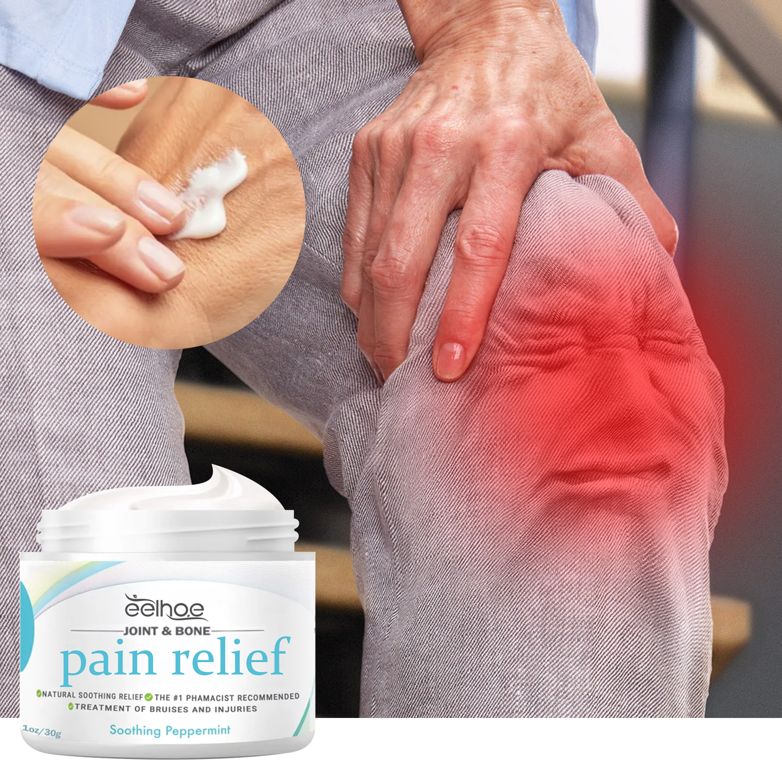 Targeted knee application with compact cream jar