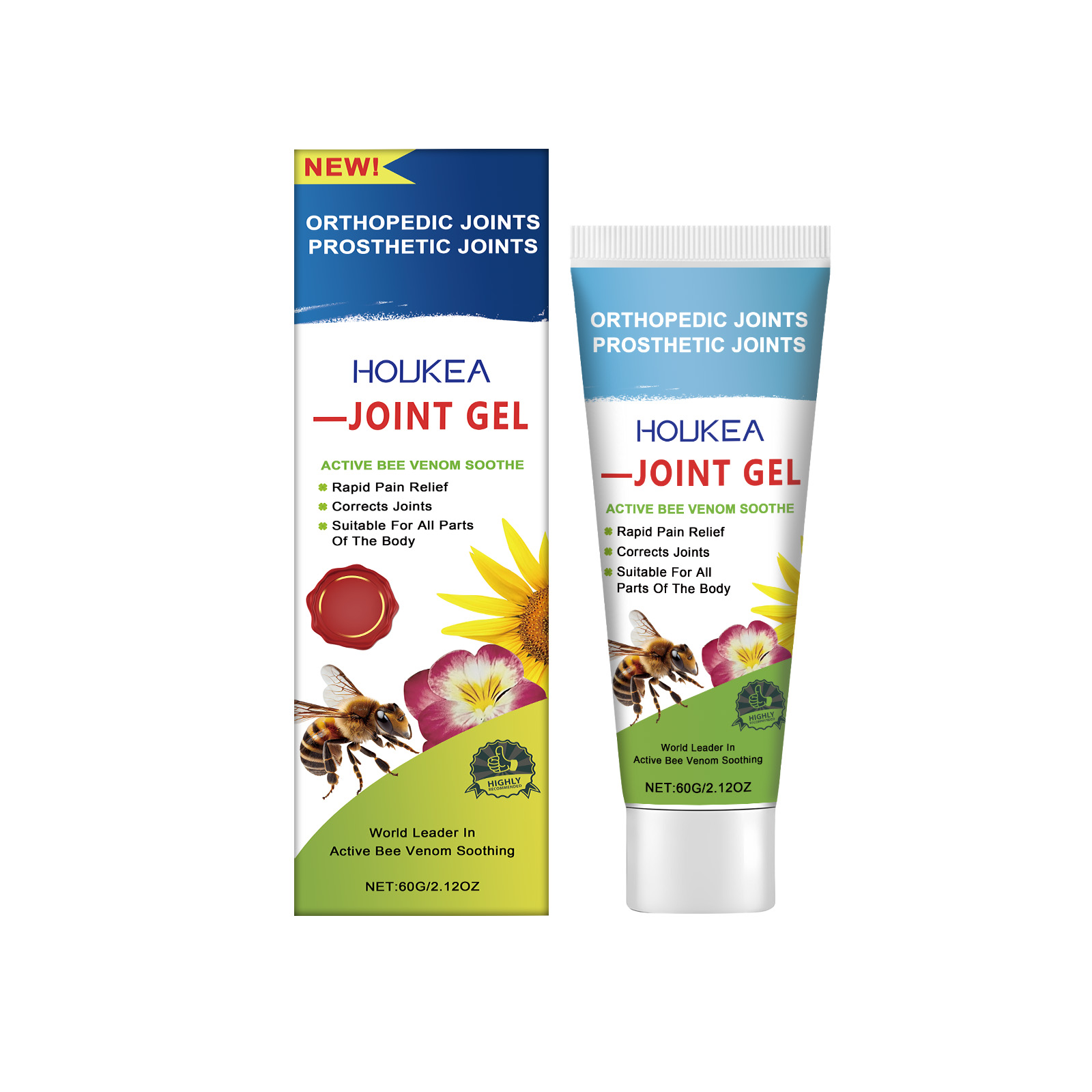 Bee venom gel tube showing botanical packaging