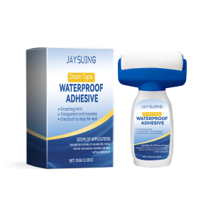 Wide white roller head on adhesive bottle