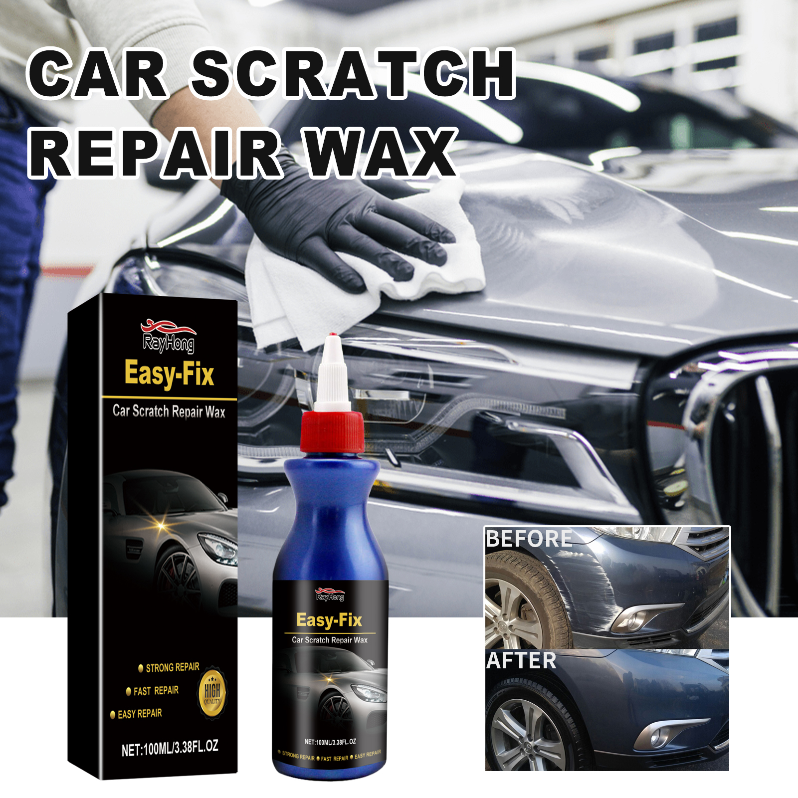 Vehicle finish showing reduced marks after wax treatment