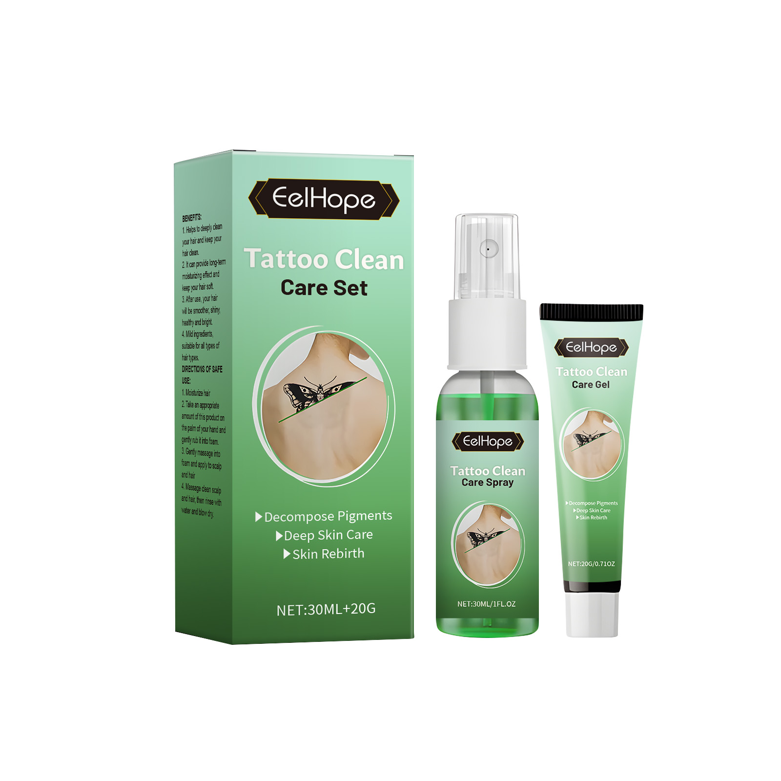 Tattoo care spray and gel with coordinated packaging