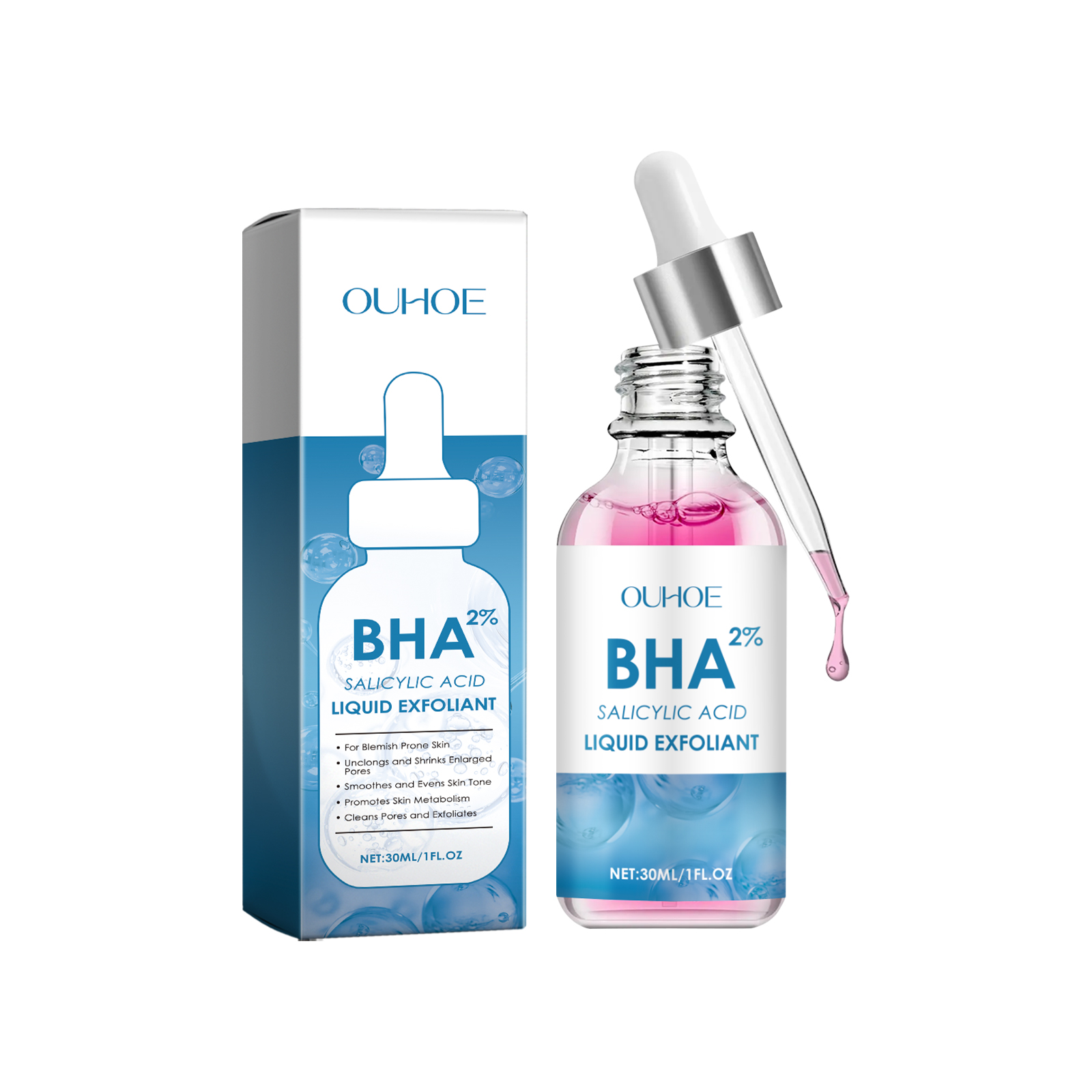 Labeled BHA salicylic acid essence bottle and carton