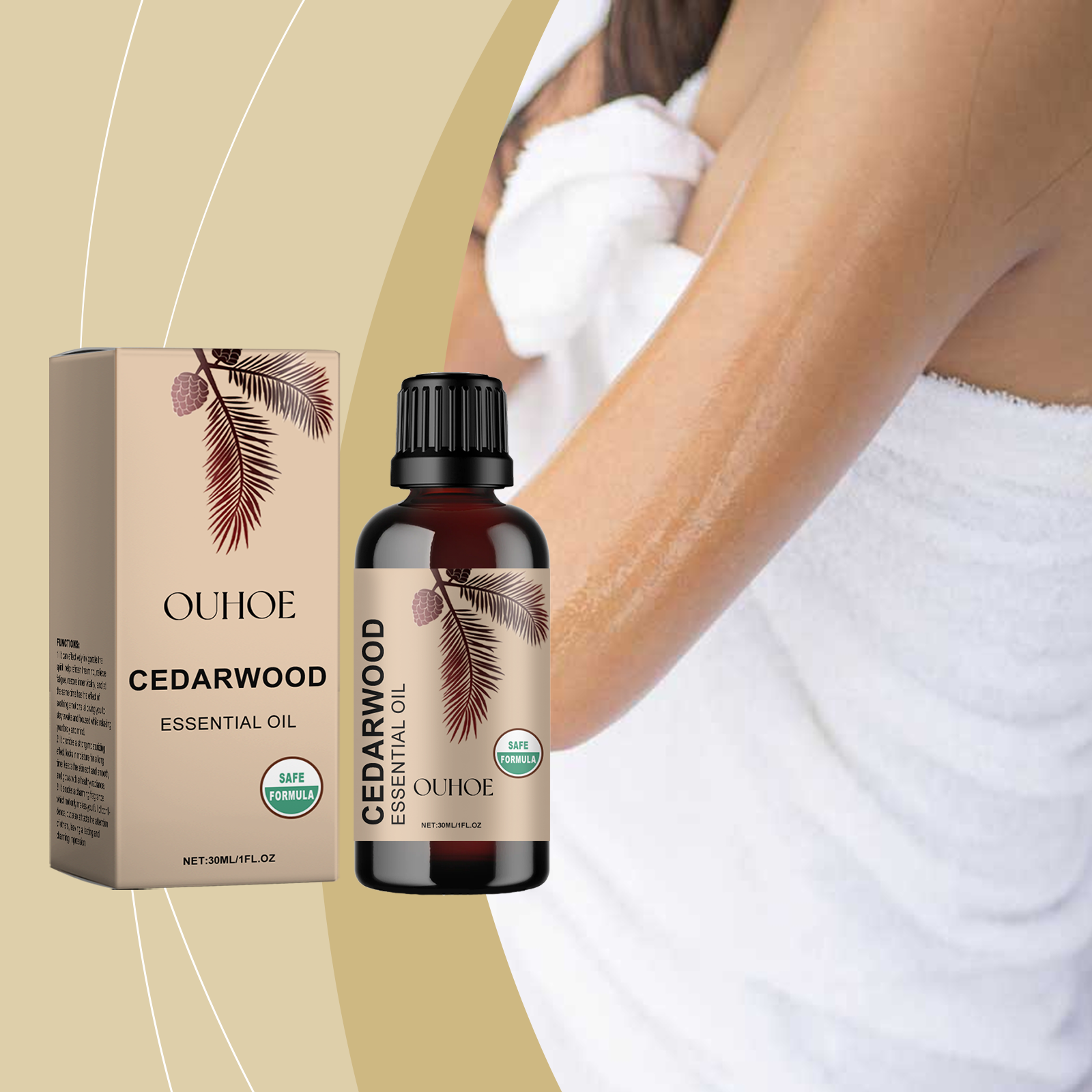 Hands giving a relaxing massage with cedarwood oil