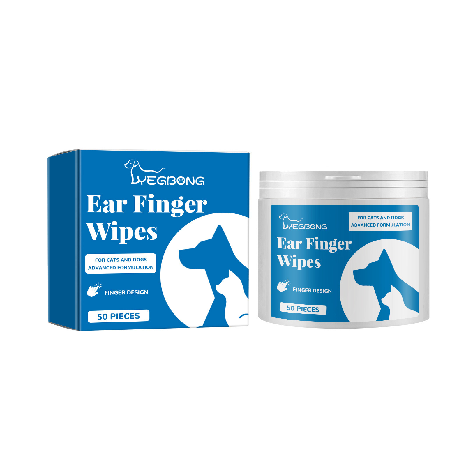 Resealable pet ear wipe tub and outer box