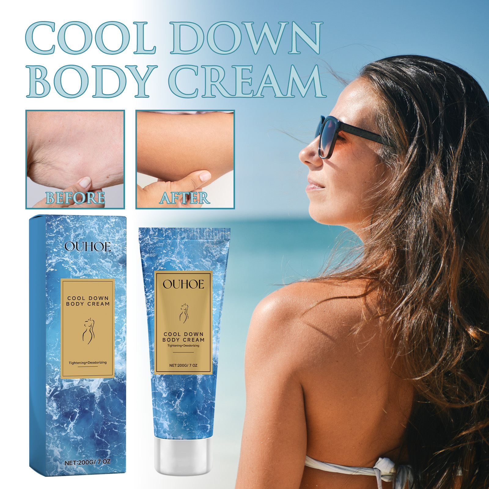 Woman using body cream after time outdoors