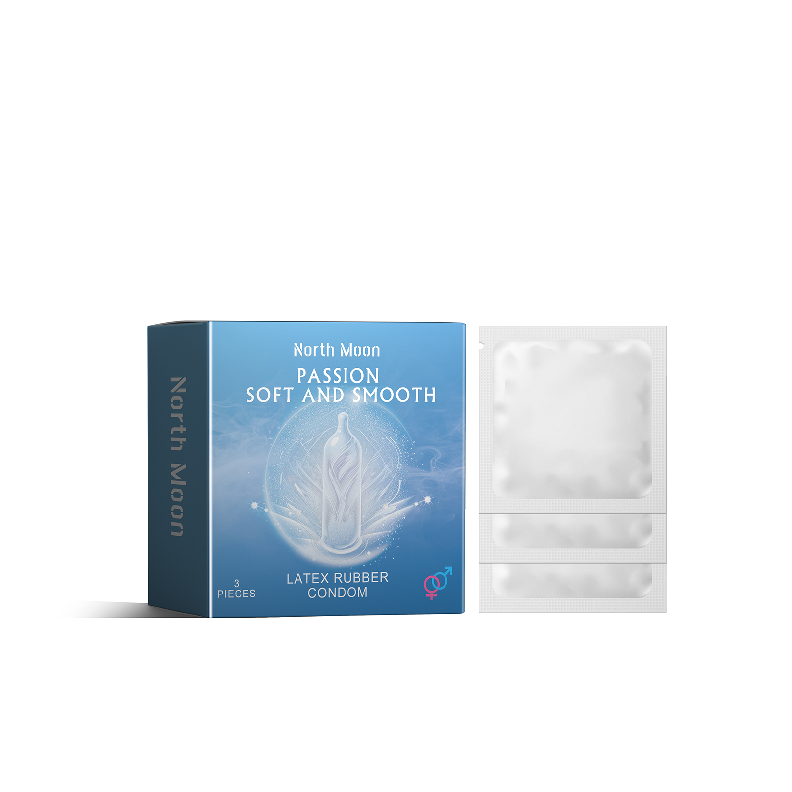 Three silver white individual foil wrappers