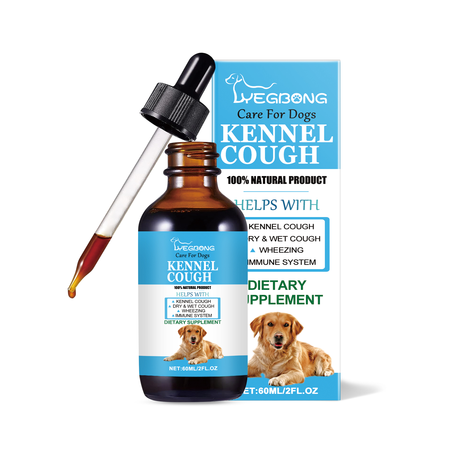 Boxed amber glass dog supplement presentation