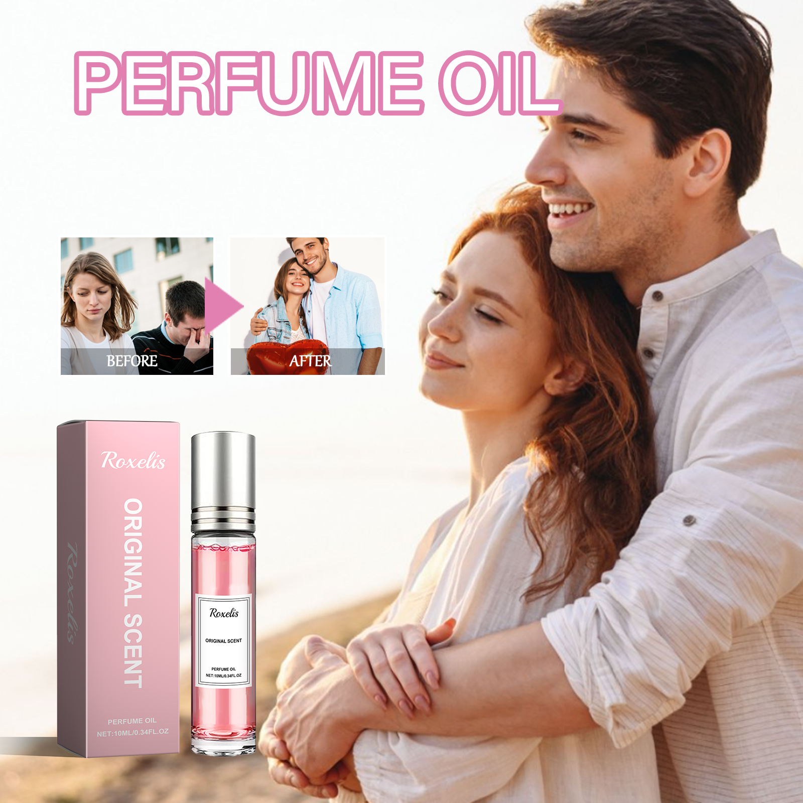 Couple sharing a romantic floral fragrance moment