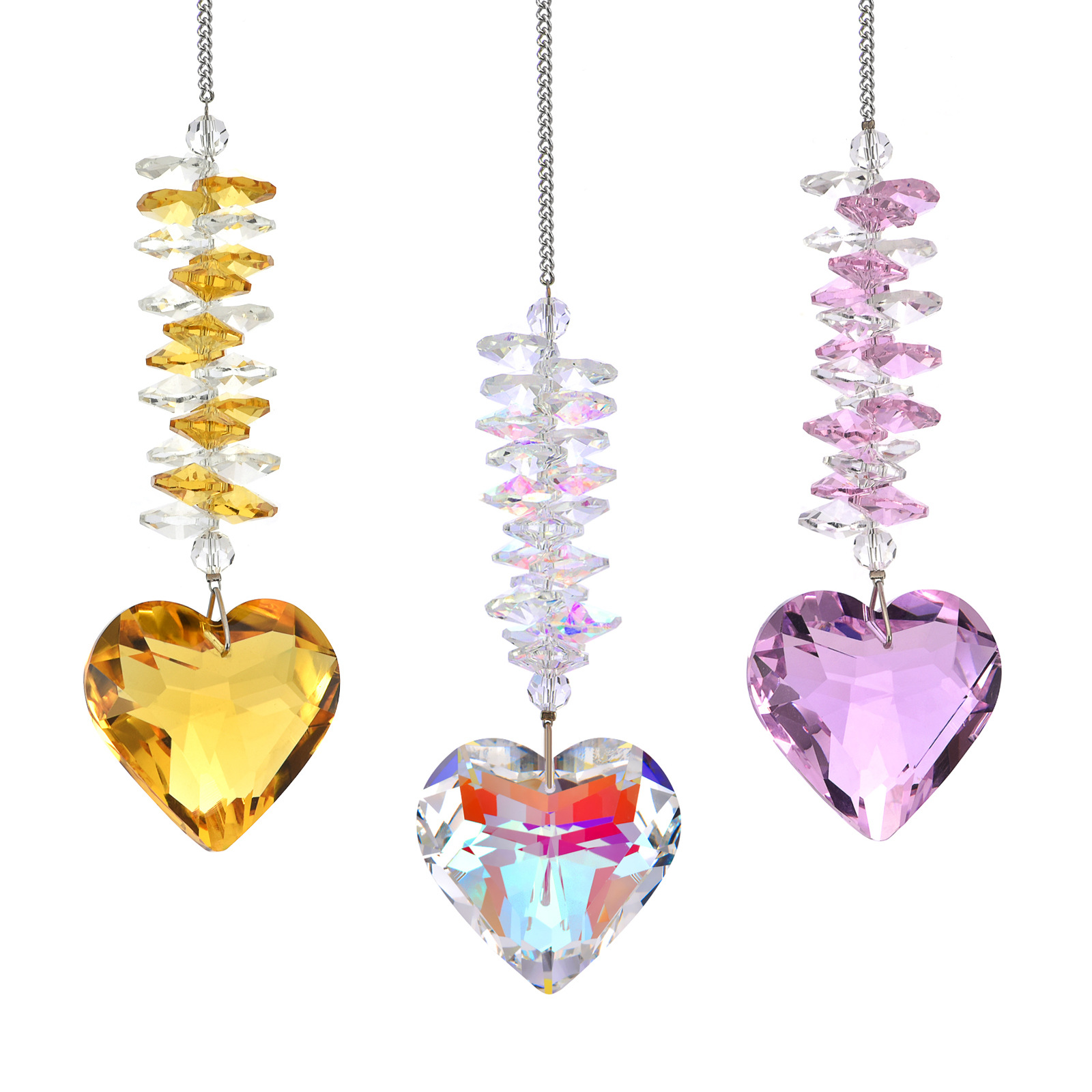 Crystal sun catcher pendant wholesale peach heart love prism living room garden decoration hanging sunshine