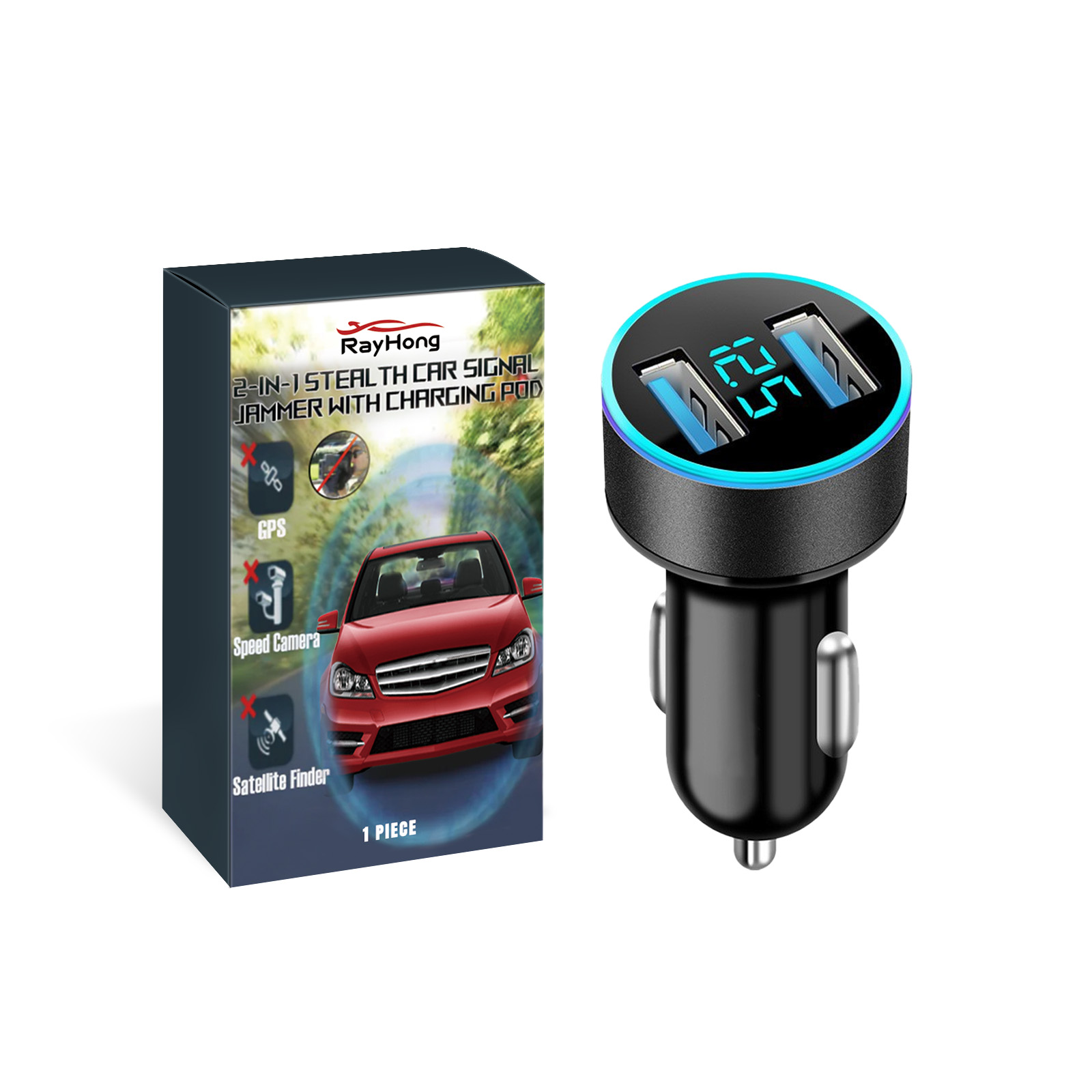 Compact glossy black charger with metallic side contacts