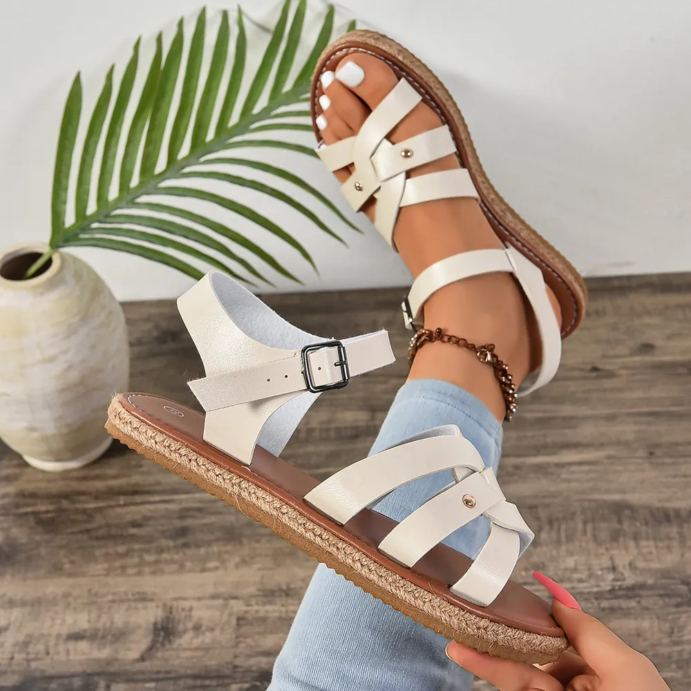 Roman style woven thick soled sandals for women with cross straps and beach sandals image 5
