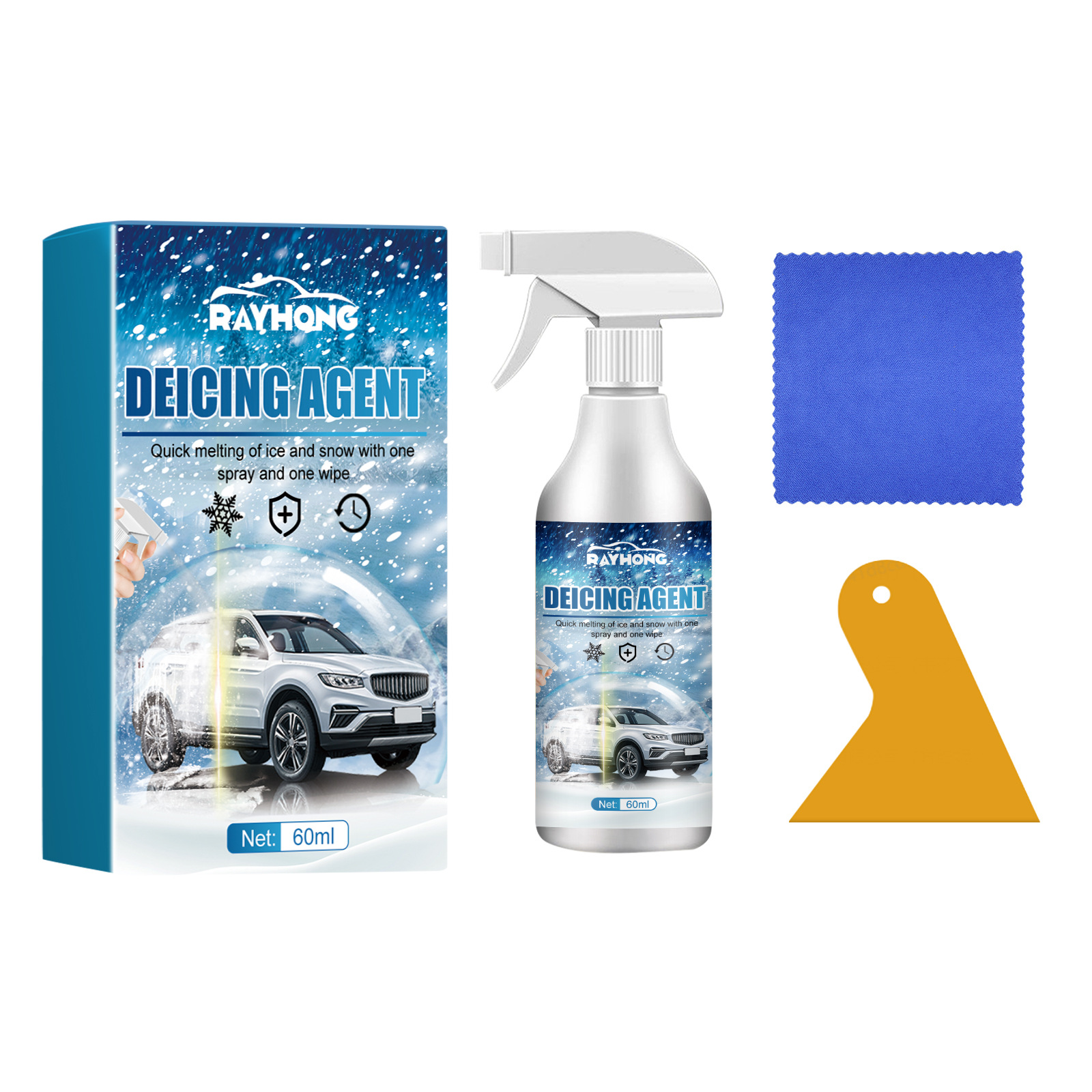 White trigger bottle and tools arranged for winter use