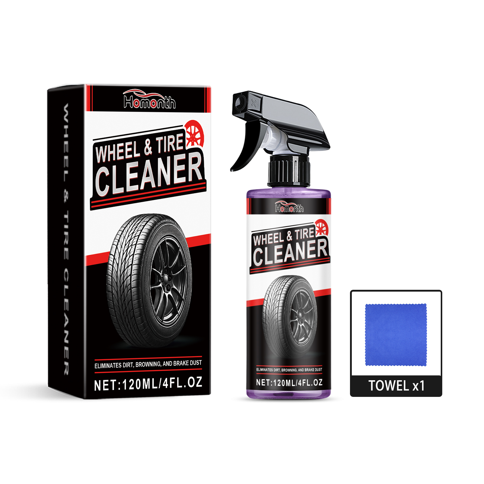 Boxed wheel cleaner spray with included blue towel