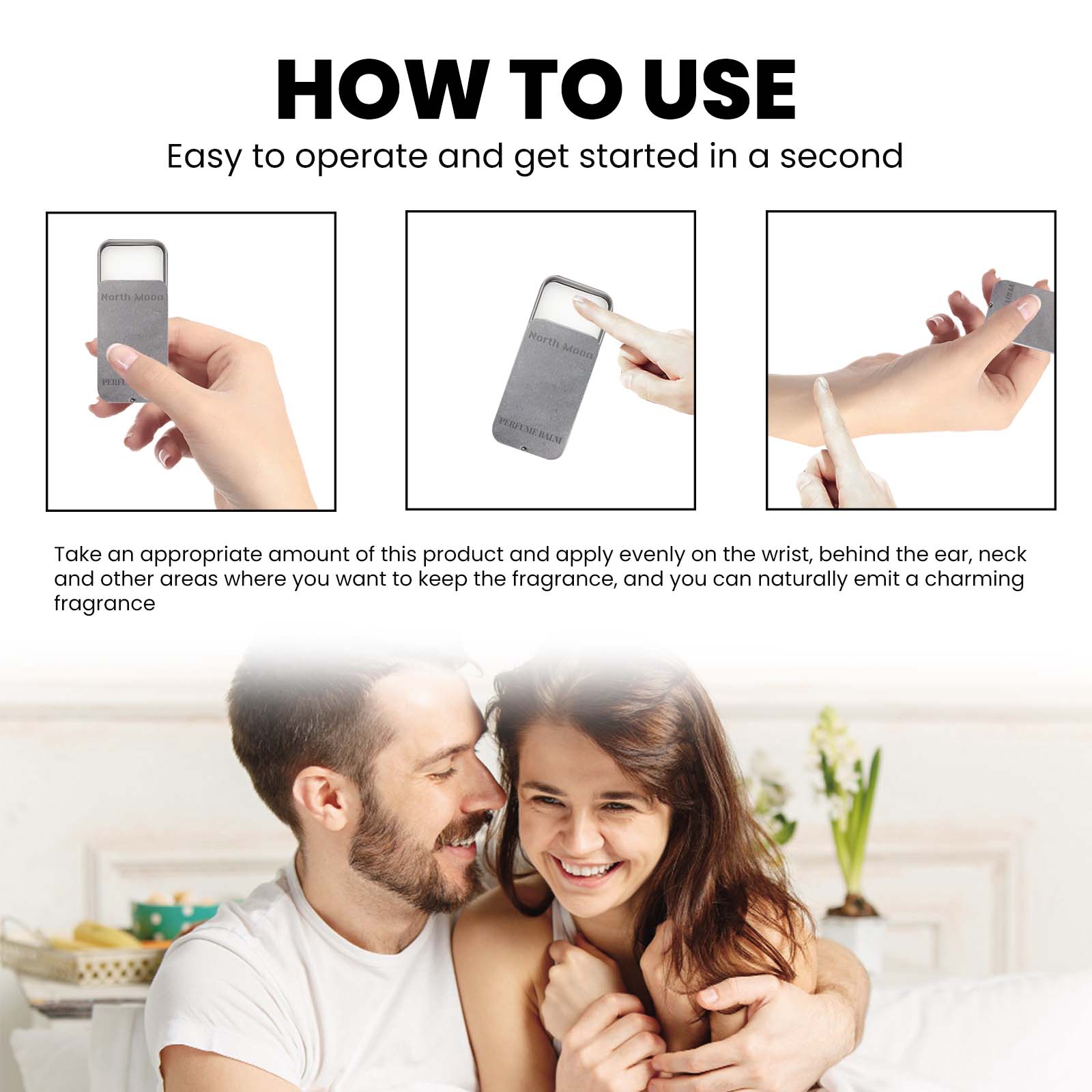 Finger applying fragrance balm to wrist discreetly