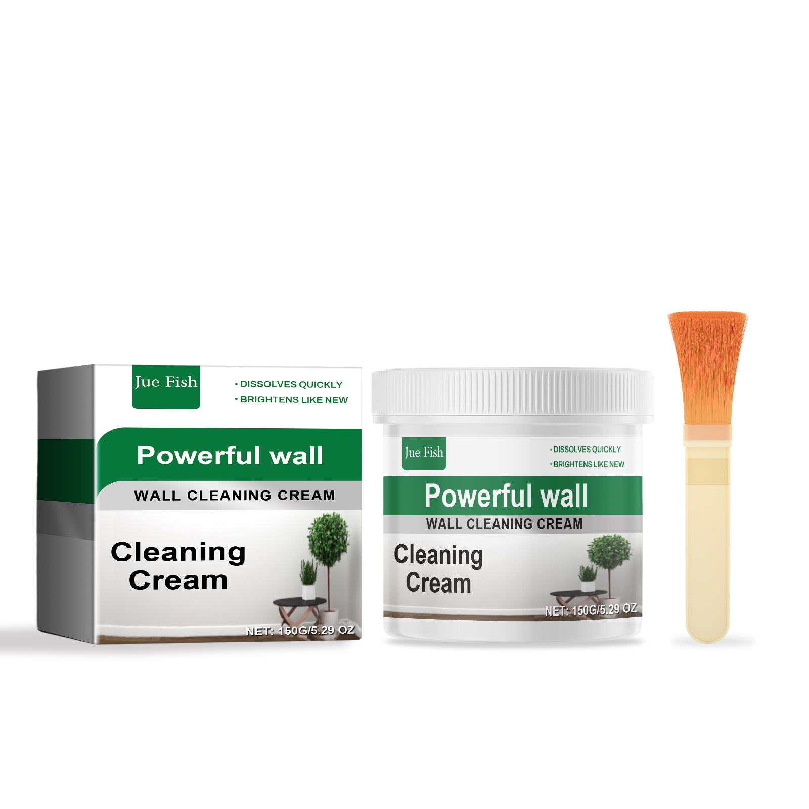 Boxed wall cream jar and brush arranged together