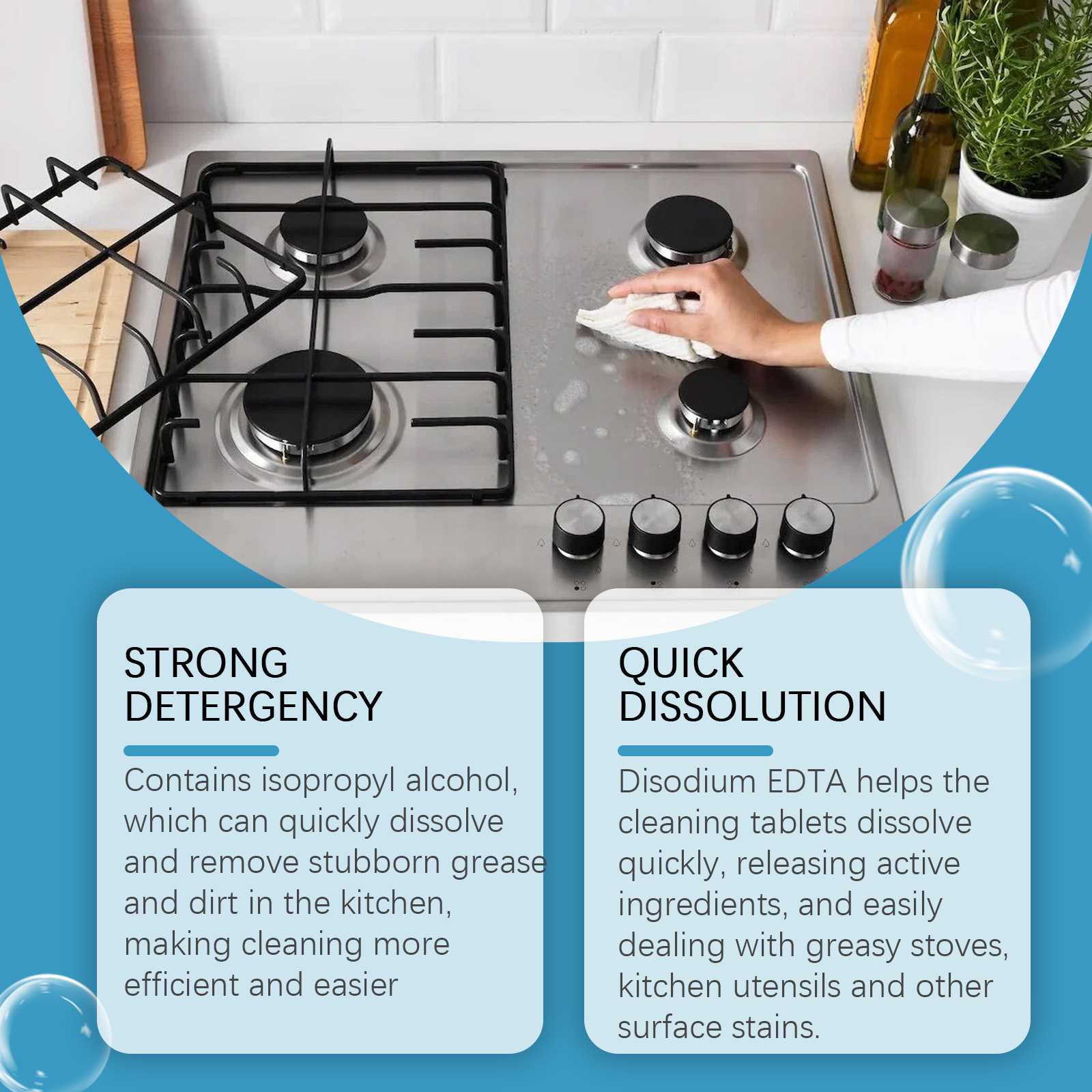 Person wiping a cleaned stainless steel stovetop