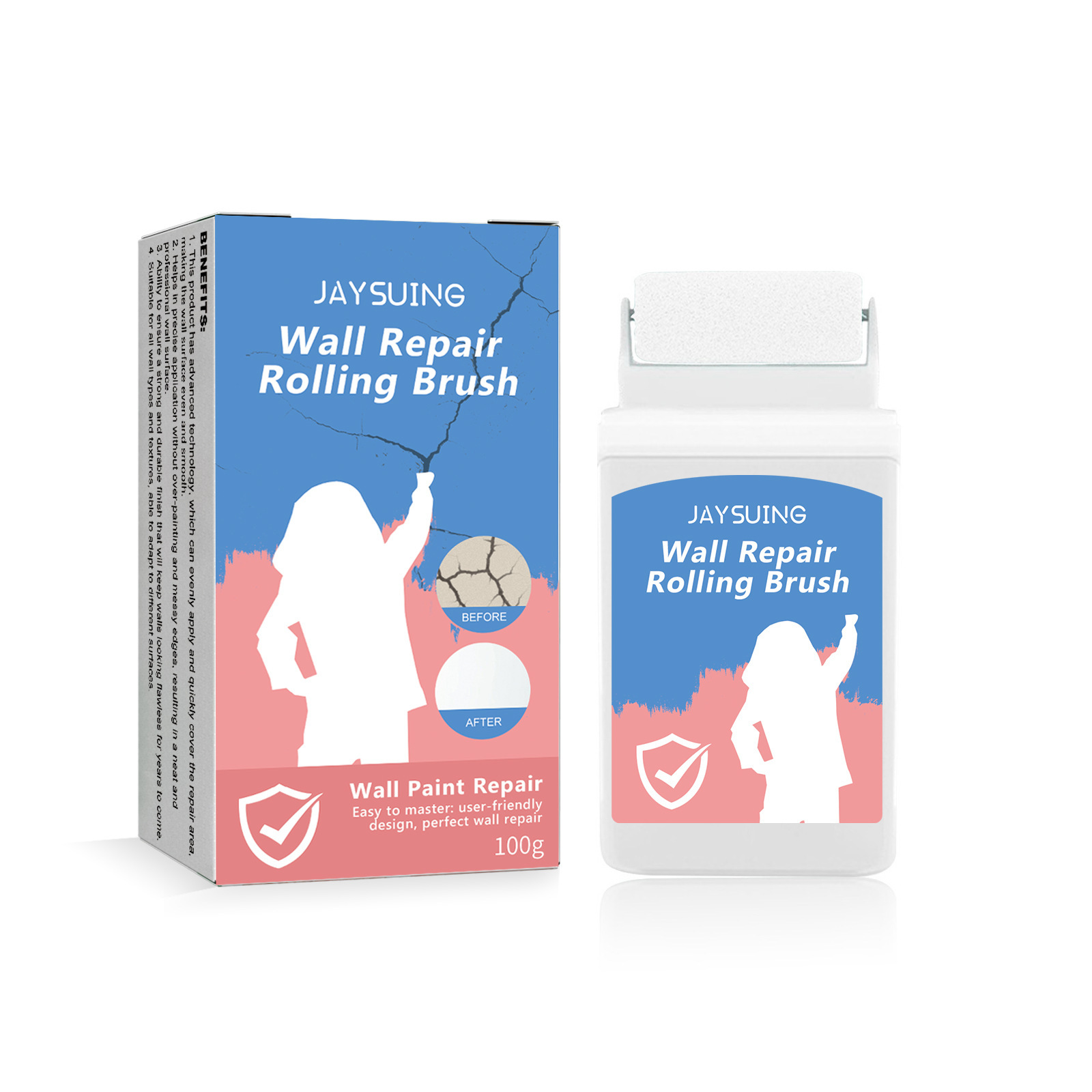Capped wall repair rolling brush with matching retail box