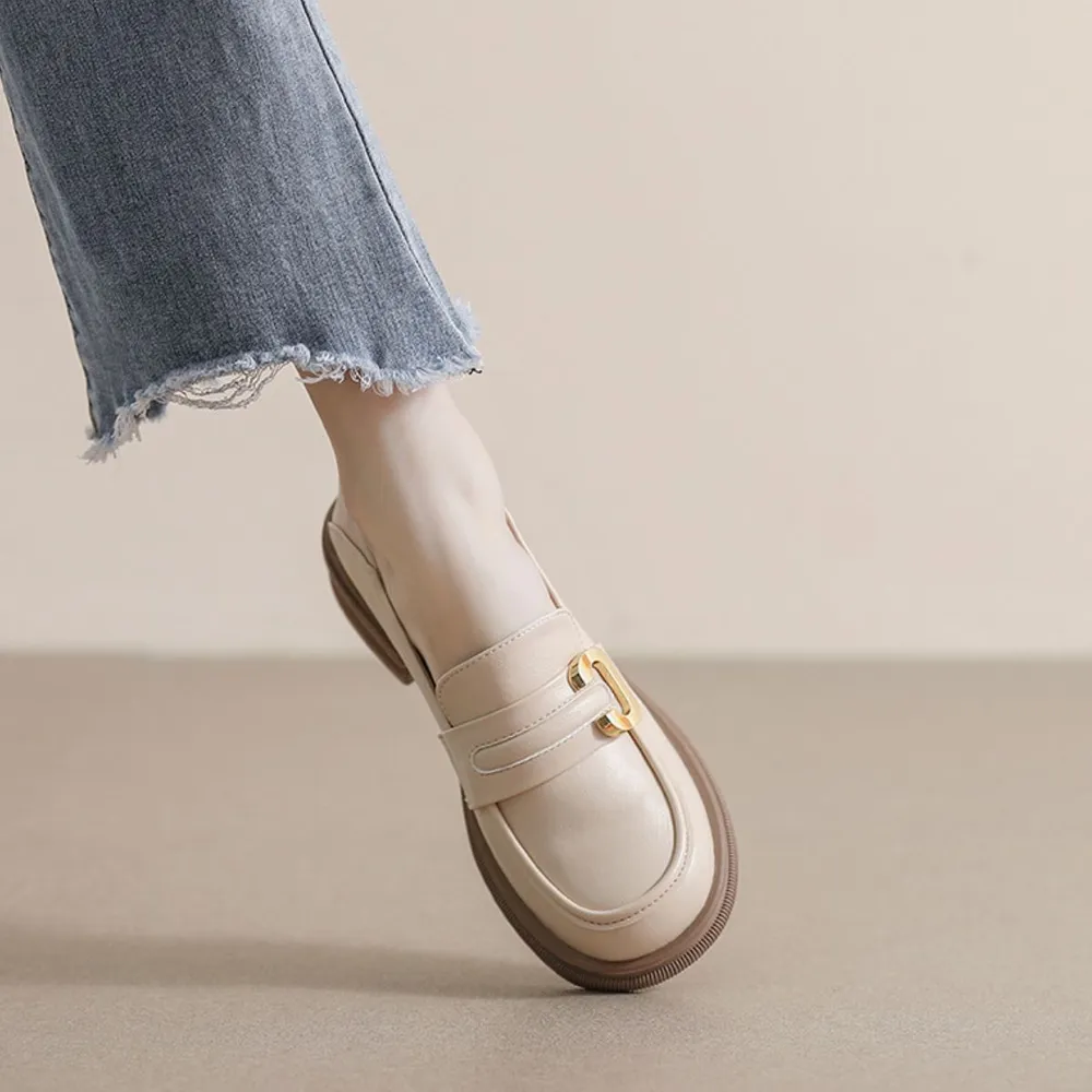 autumn and winter one-step-on retro small leather shoes British style soft sole thick heel single shoes for women image 4