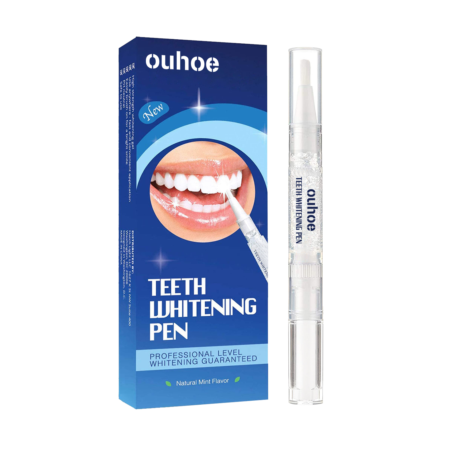 Clear whitening pen with white applicator tip
