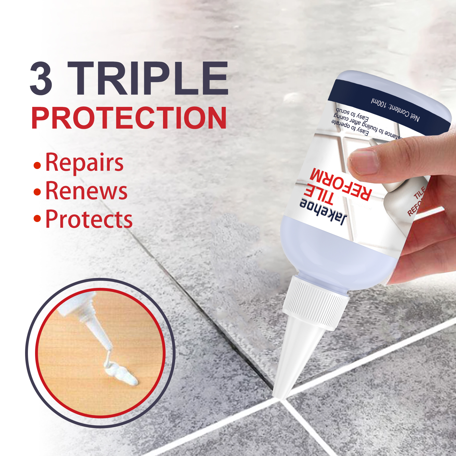 Precision nozzle applying filler to narrow tile joint