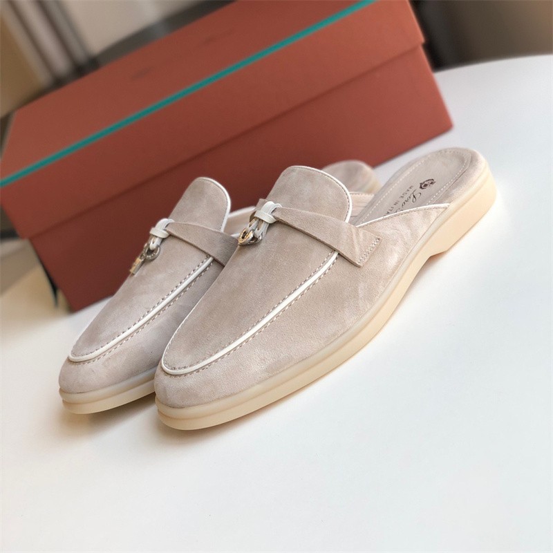 Women's slippers LP leather flat bottomed lazy person comfortable one foot kick Mueller cool mop