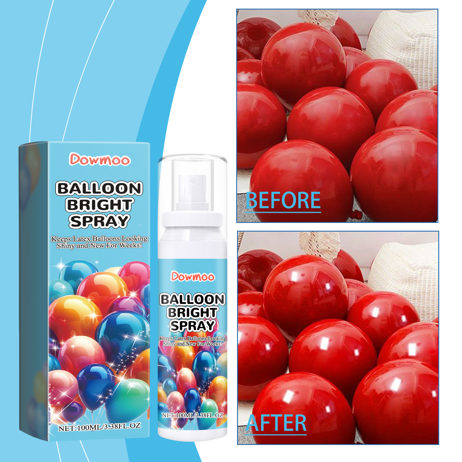 Balloon display showing brighter gloss after spraying