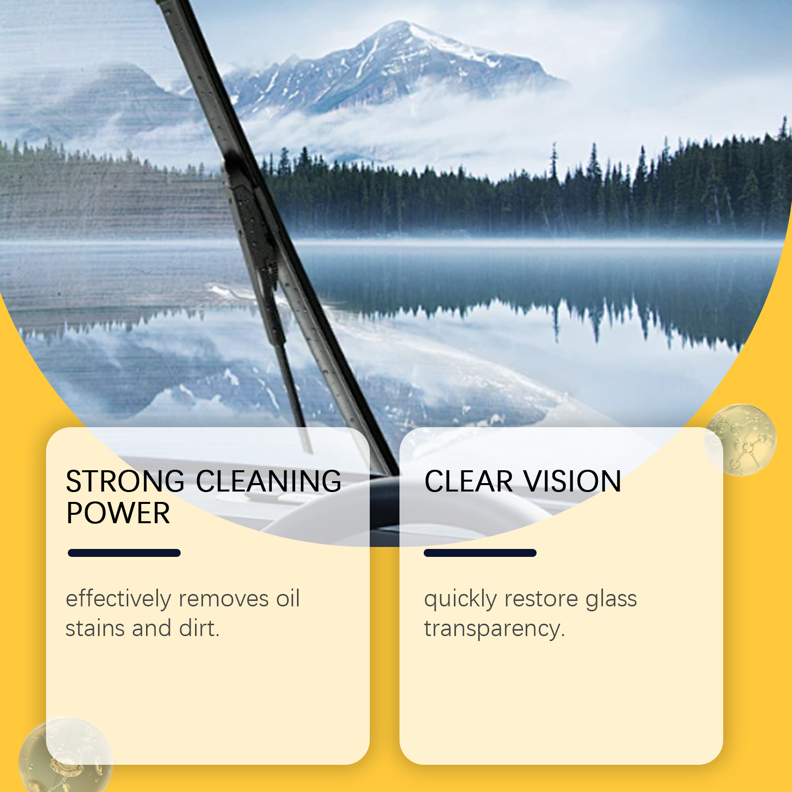 Windshield wiper crossing clean mountain road visibility scene