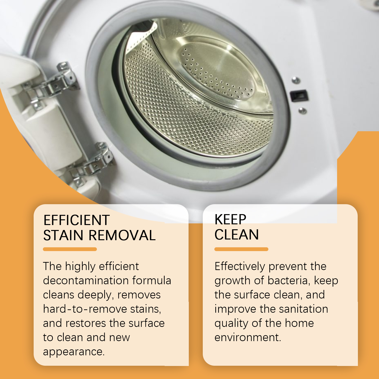 Washing machine drum with stain removal product messaging