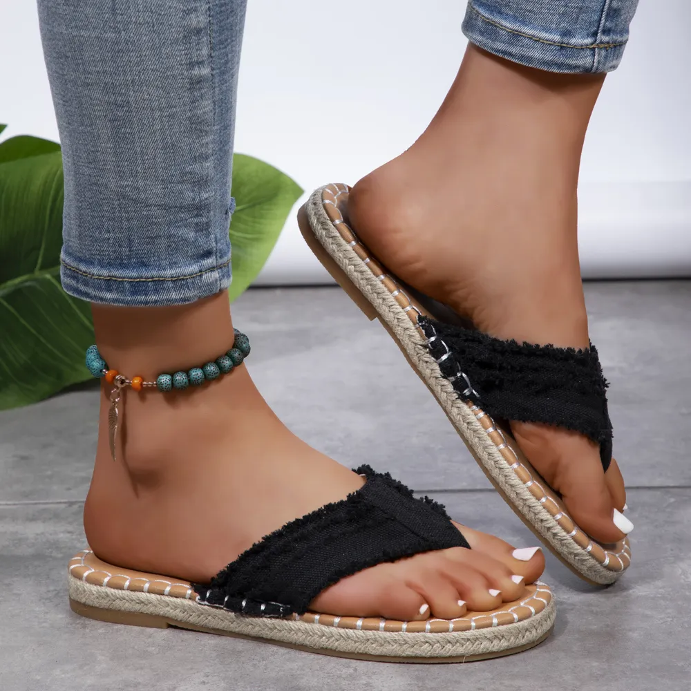 Toe Post Raw Hem Flat Sandals image 6