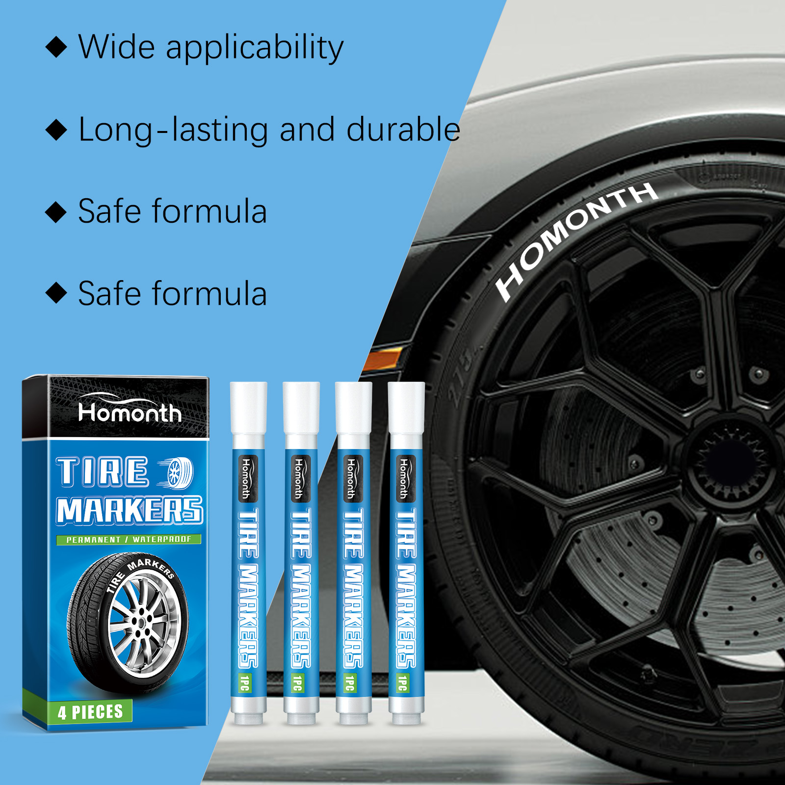 Finished tire lettering in bright automotive setting