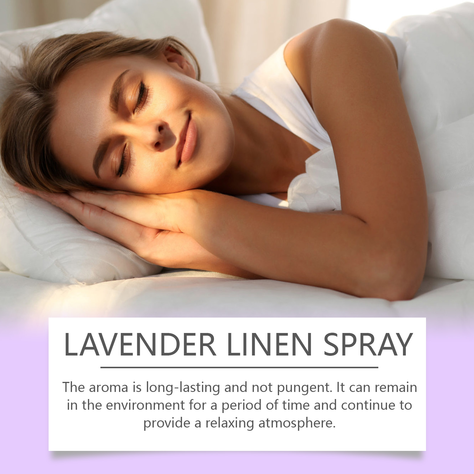 Lavender spray used in a peaceful bedroom