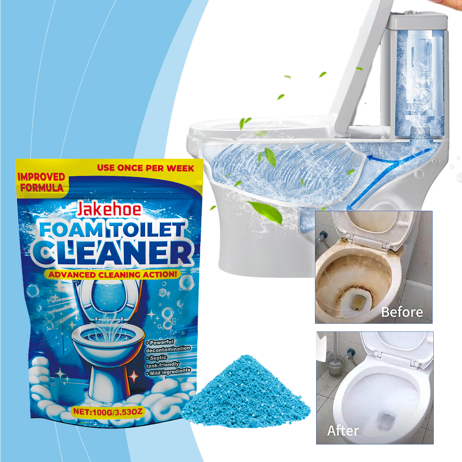Toilet bowl showing visible cleaning difference