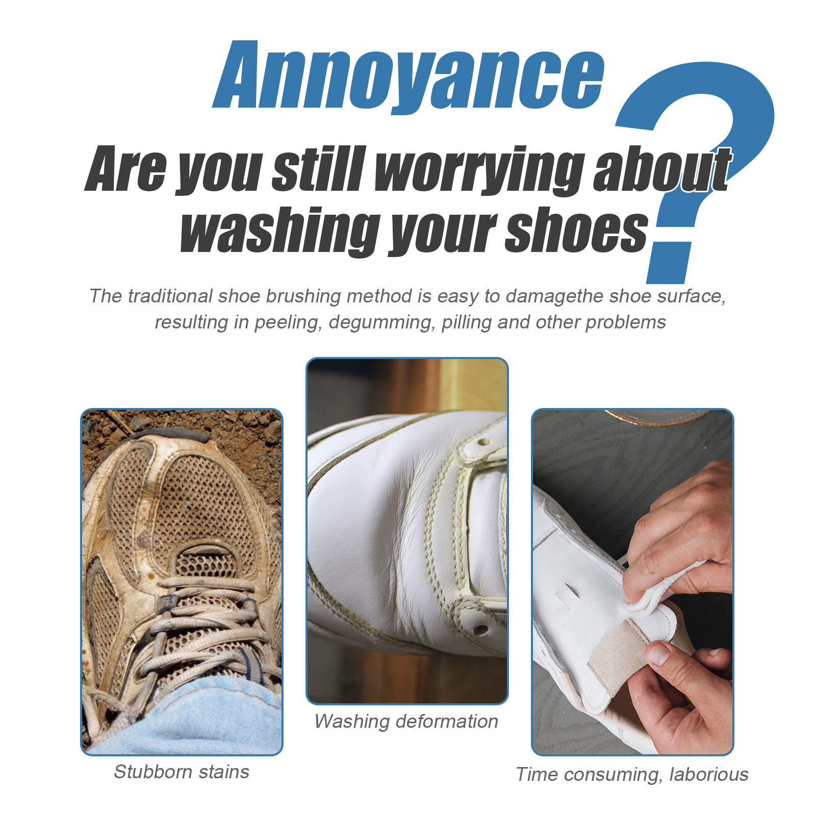 Dirty white sneakers needing a quick surface clean