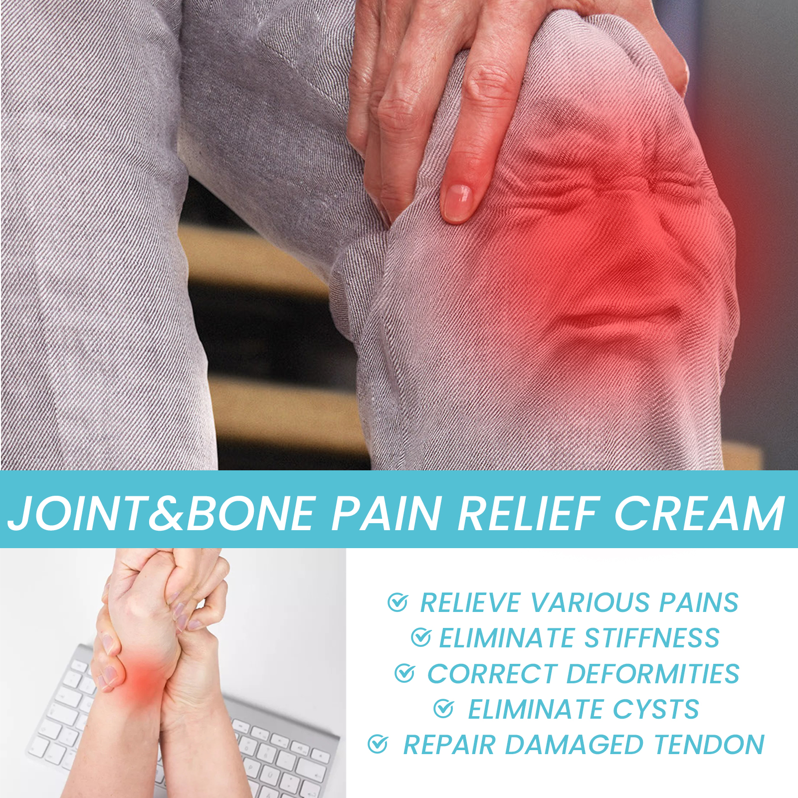 Close view of joint pain cream claim packaging