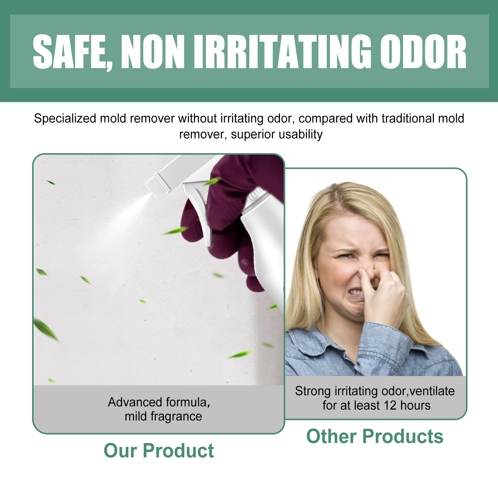 Mild-fragrance mold remover formula comparison graphic