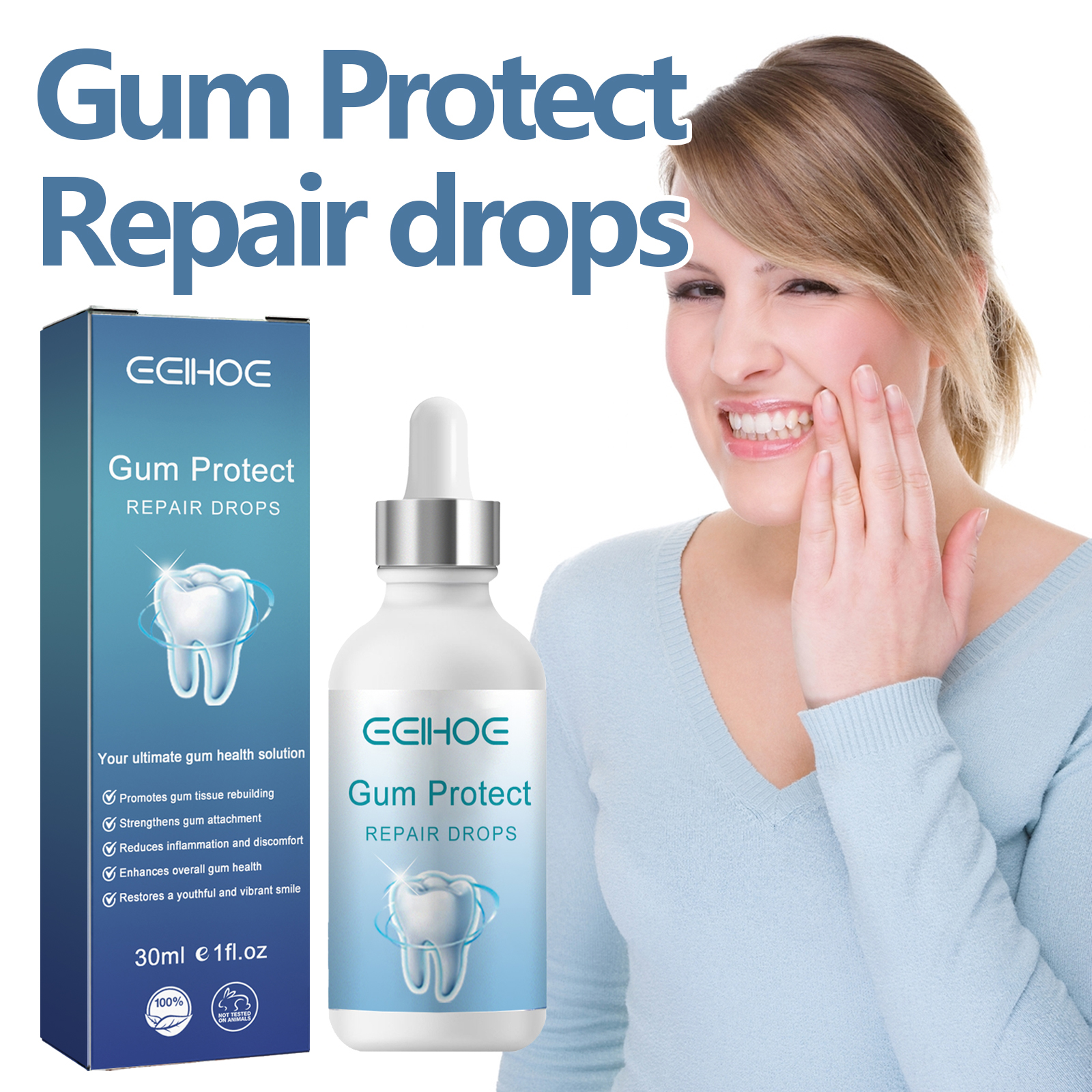 Smiling adult incorporating targeted gum care at home