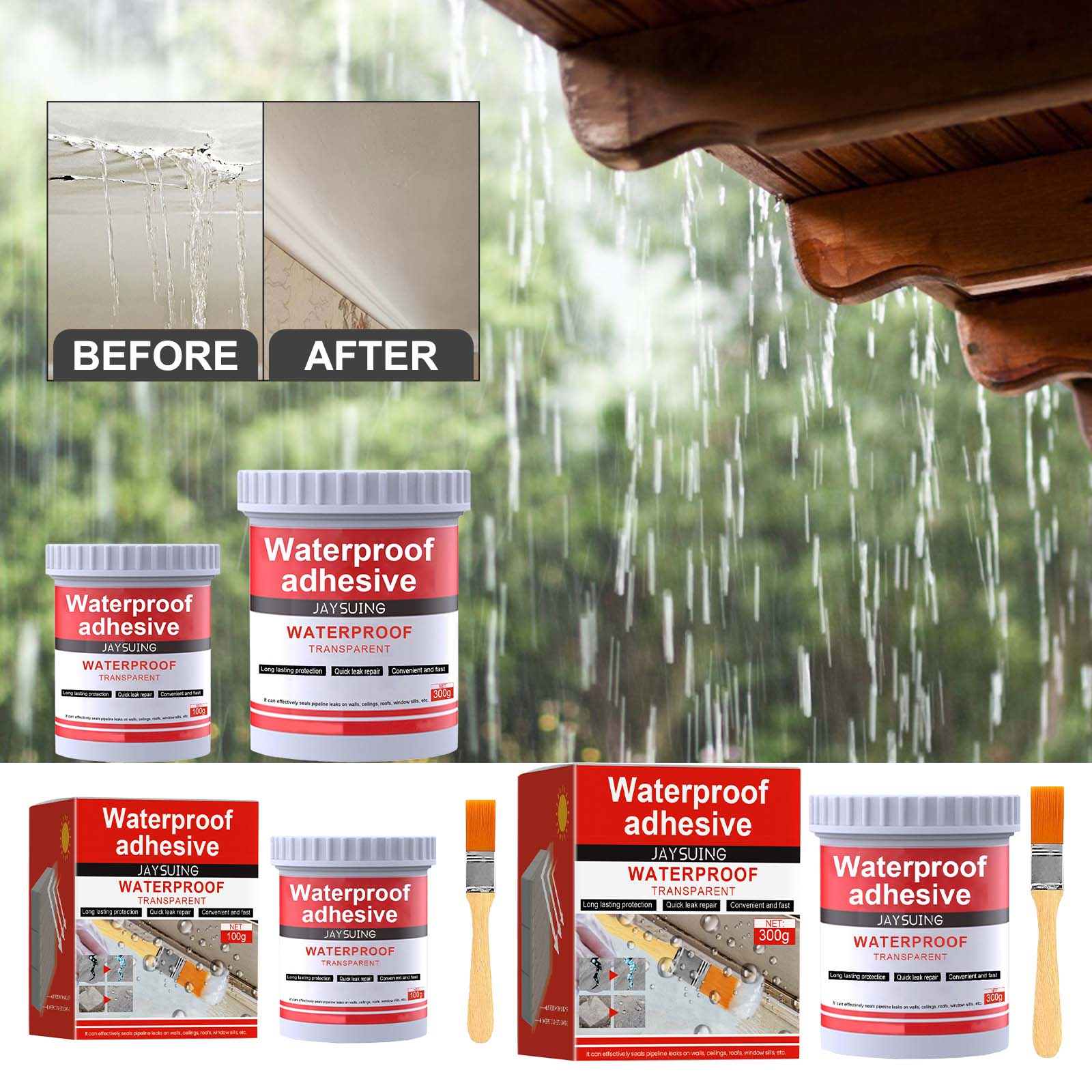 Outdoor roof edge showing weatherproof repair application