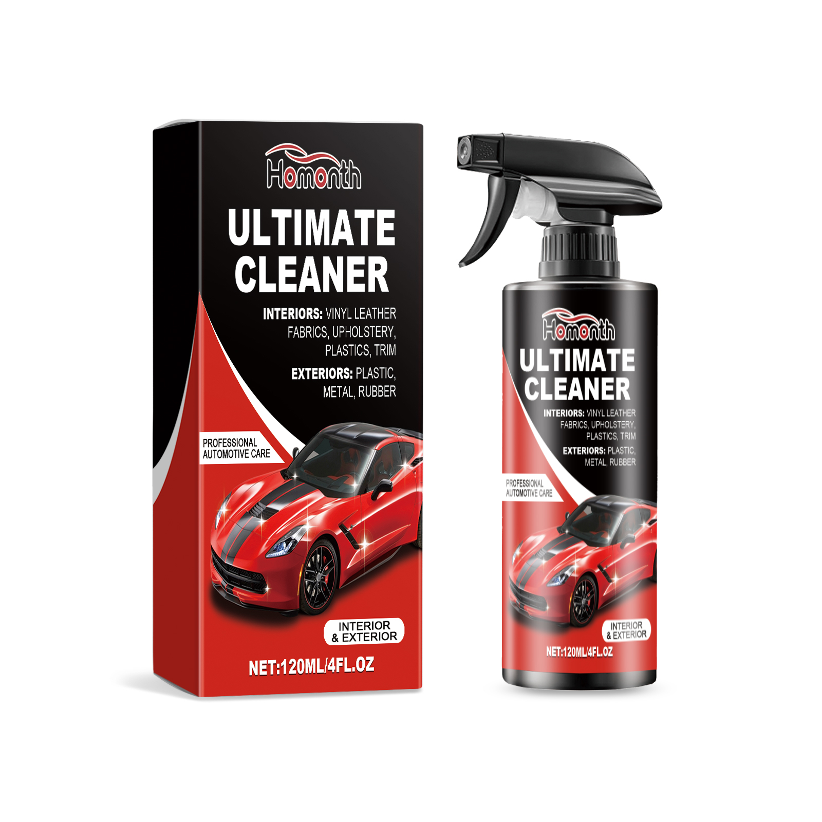 Automotive cleaner bottle and packaging detail