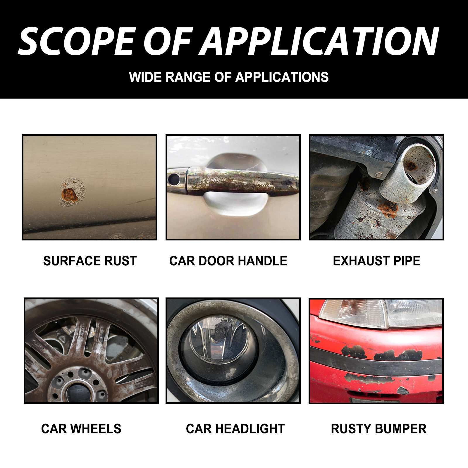 Automotive metal surfaces suitable for rust cleanup