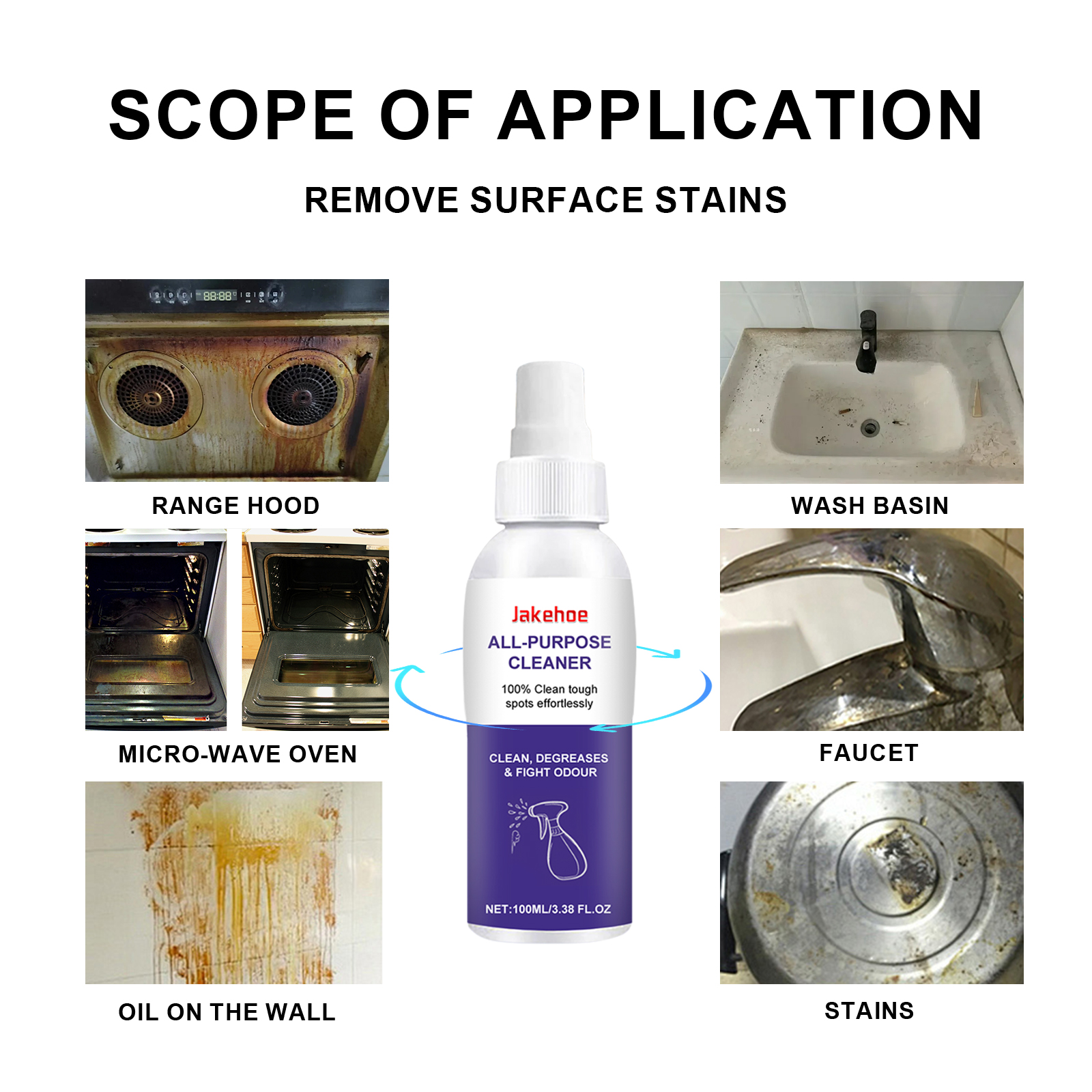 Cleaner shown beside common kitchen surfaces