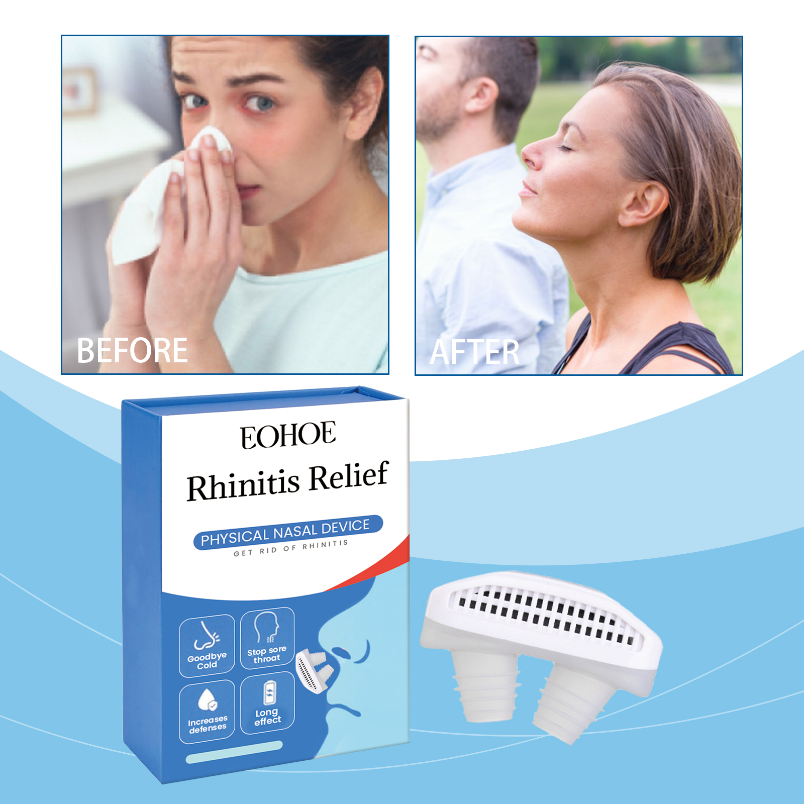 Portable nasal relief device shown during outdoor use