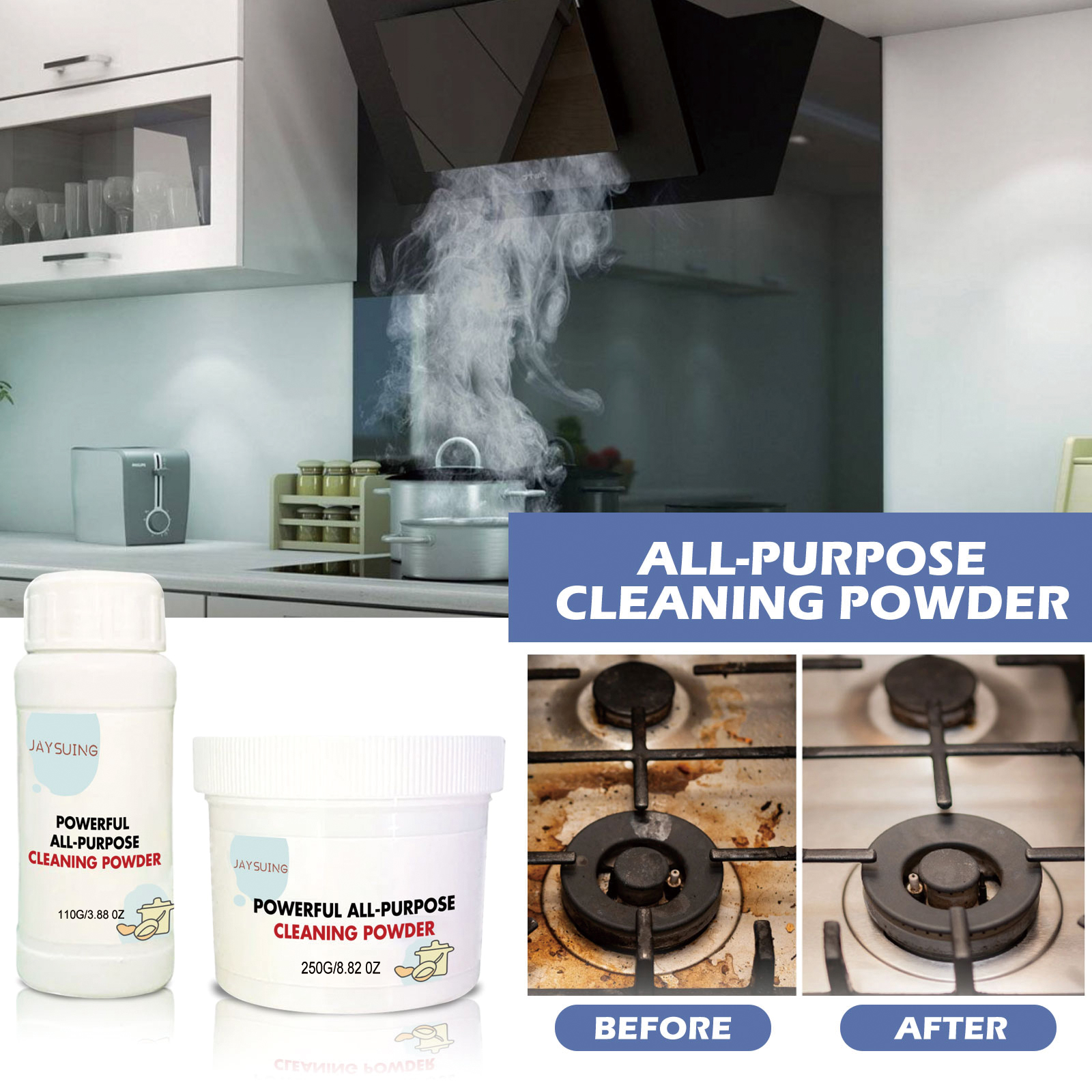 Before and after stovetop grease cleaning demonstration