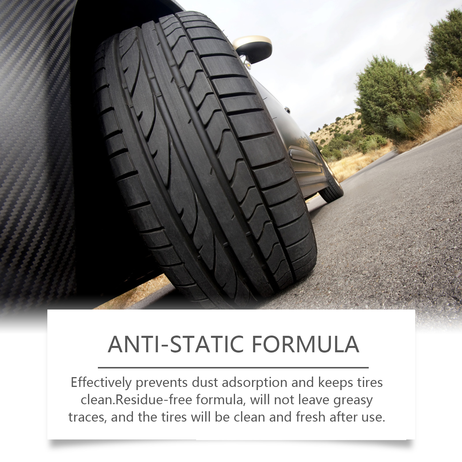 Polished tire sidewall with residue-free care claim