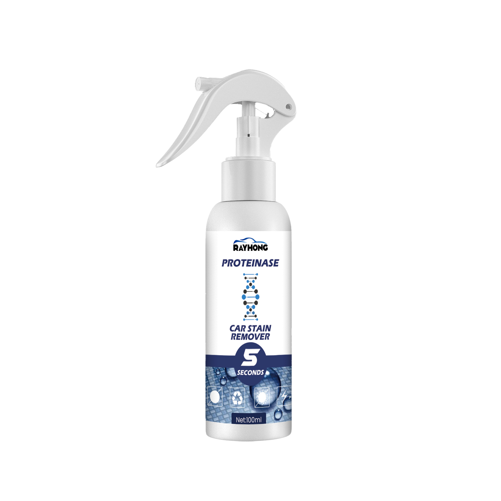 Trigger nozzle and navy label on compact car cleaner