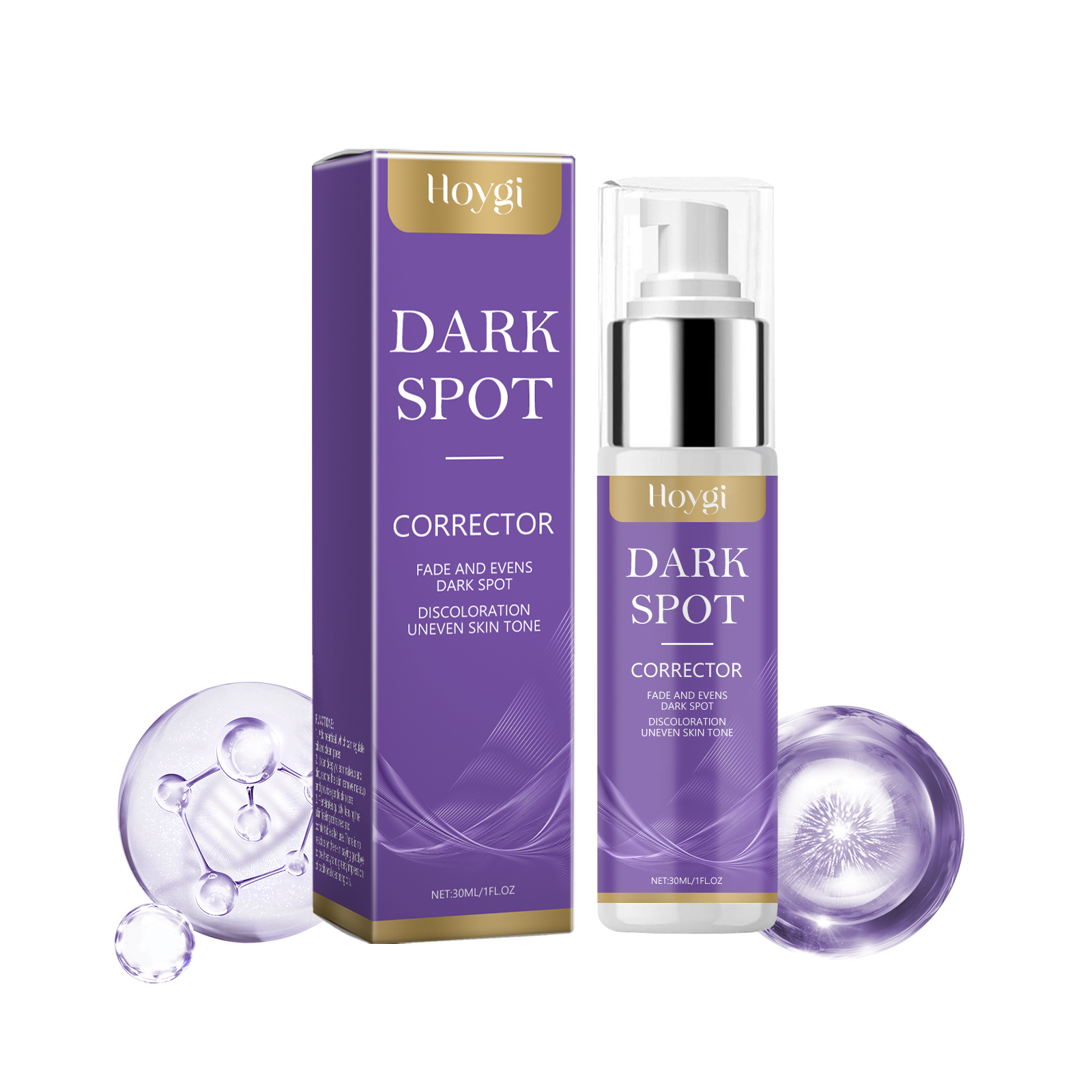 Purple pump bottle with silver collar and clear cap