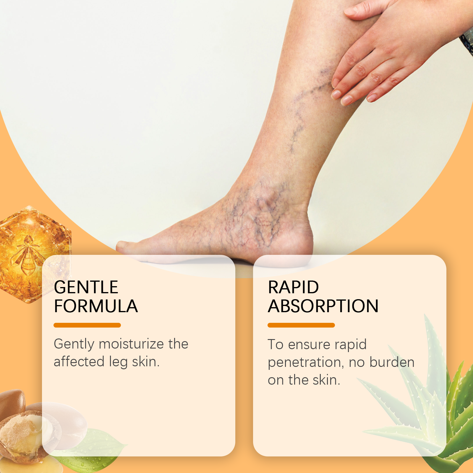 Hand applying leg spray to affected-looking skin